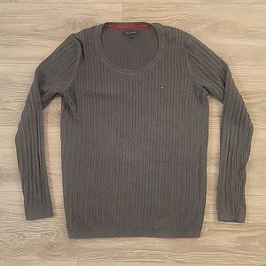 TOMMY HILFIGER WOMENS SCOOP NECK CABLE KNIT SWEATER, SIZE M, DARK GREY